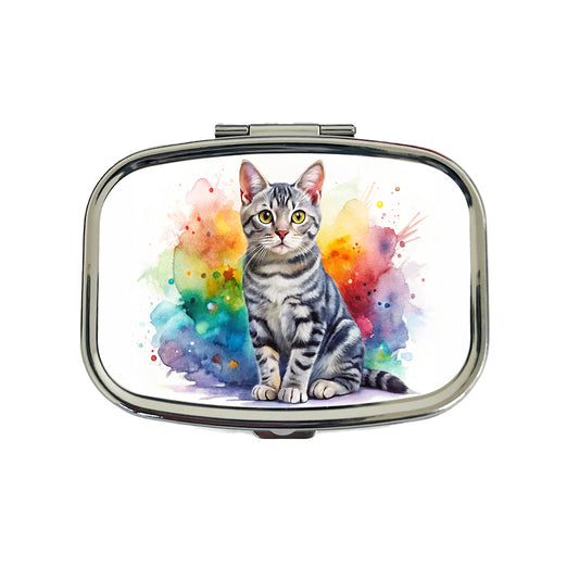American Shorthair Cat Watercolor Style Travel Pill Box Case