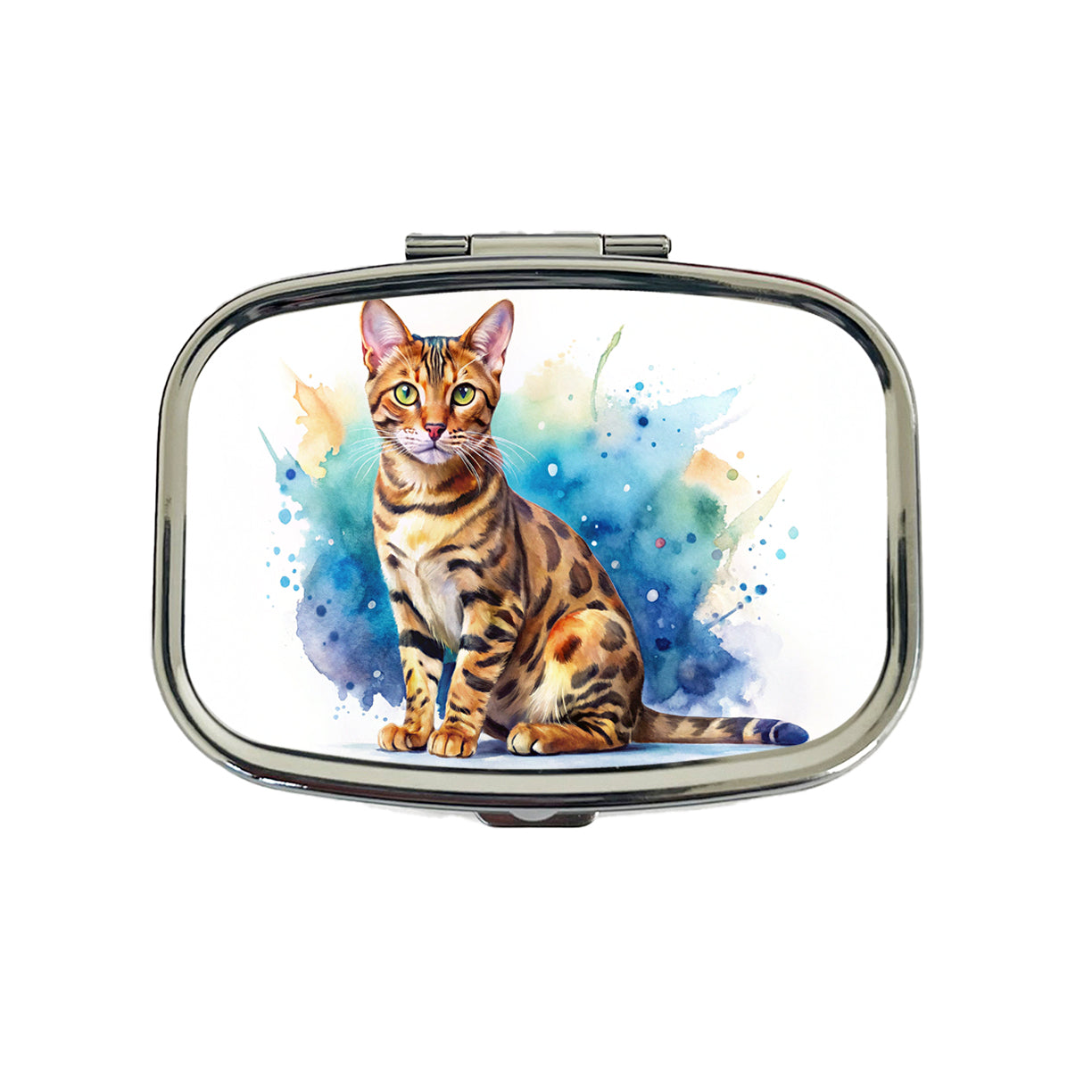 Bengal Cat Watercolor Style Travel Pill Box Case