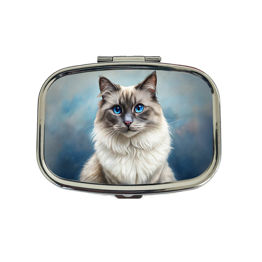 Birman Cat Illustration Travel Pill Box Case