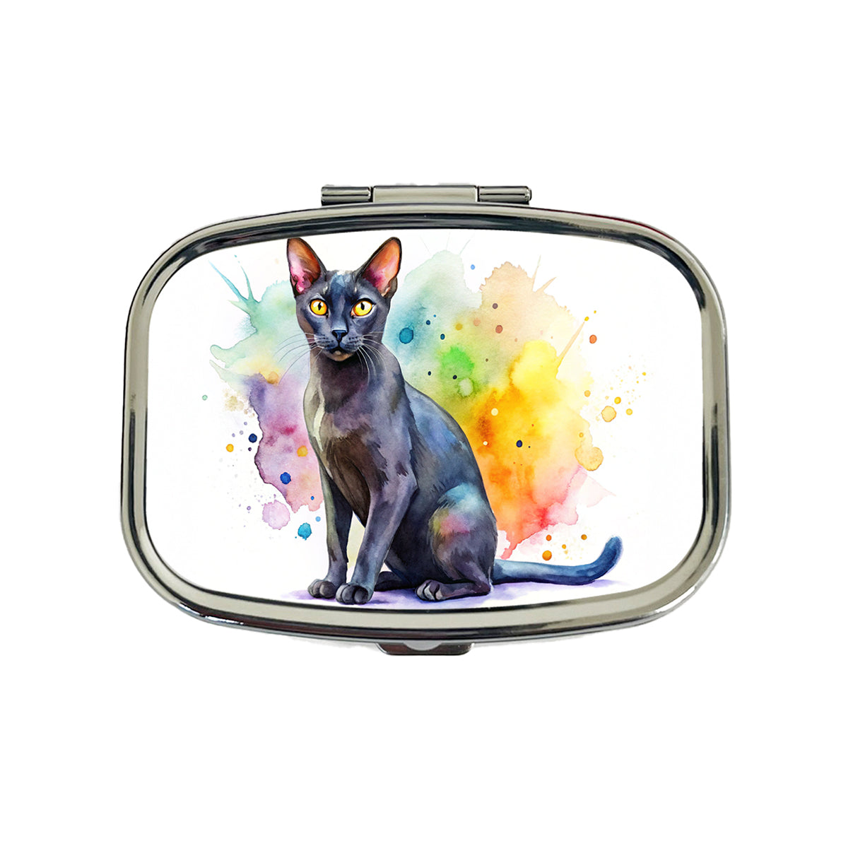 Bombay Black Cat Watercolor Style Travel Pill Box Case