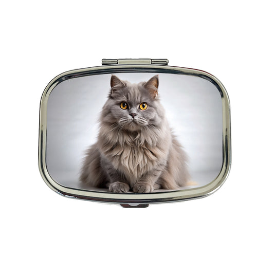 British Longhair Gray Cat Photo Travel Pill Box Case