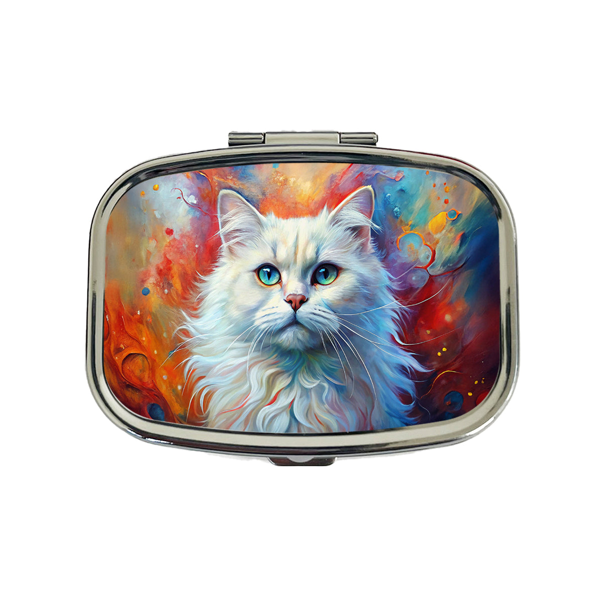British Longhair White Cat Abstract Art Travel Pill Box Case