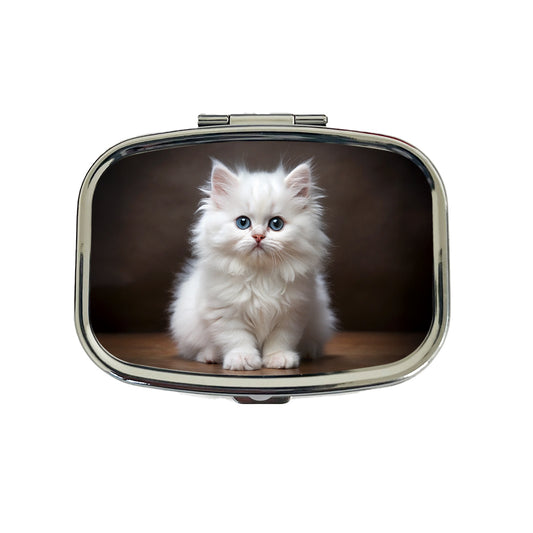 British Longhair White Cat Kitten Photo Travel Pill Box Case