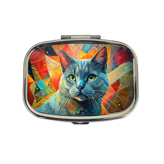 Chartreux Cat Abstract Art Travel Pill Box Case