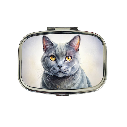 Chartreux Cat Illustration Travel Pill Box Case
