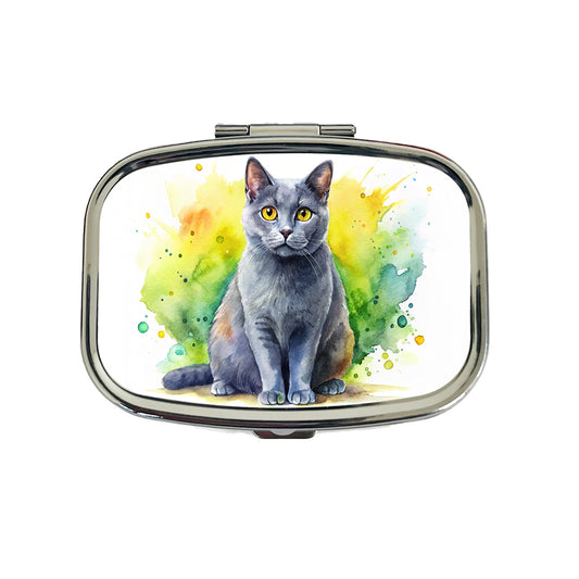 Chartreux Cat Watercolor Style Travel Pill Box Case