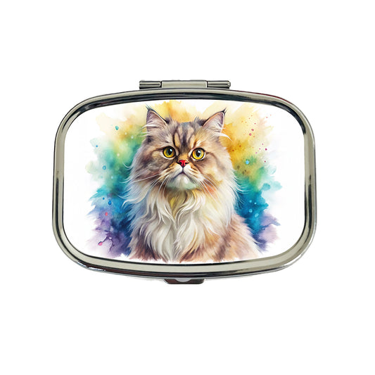 Classic Persian Cat Watercolor Style Travel Pill Box Case