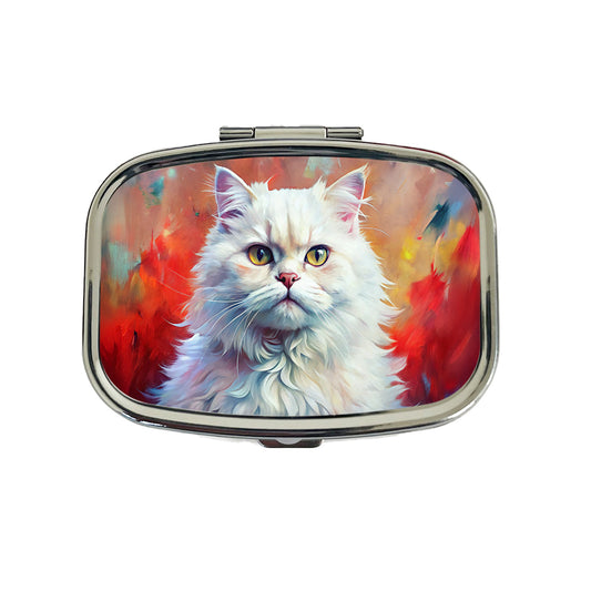 Classic Persian White Cat Abstract Art Travel Pill Box Case