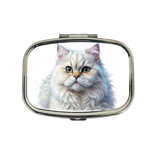 Classic Persian White Cat Illustration Travel Pill Box Case
