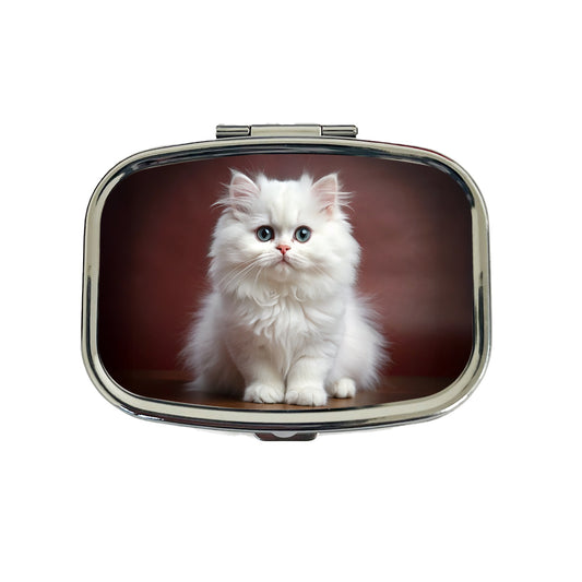 Classic Persian White Cat Kitten Photo Travel Pill Box Case