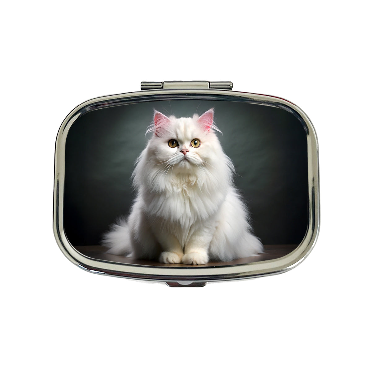Classic Persian White Cat Photo Travel Pill Box Case