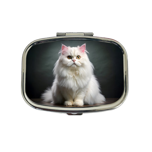Classic Persian White Cat Photo Travel Pill Box Case