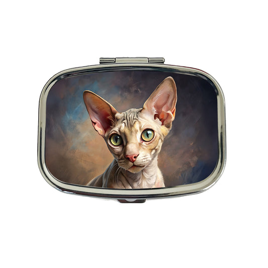 Cornish Rex Cat Illustration Travel Pill Box Case