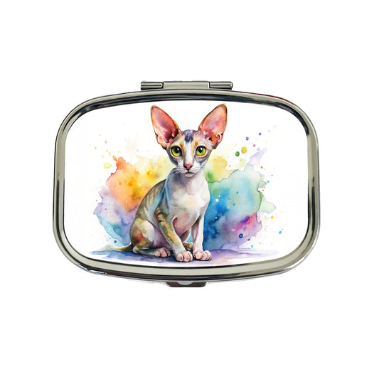 Cornish Rex Cat Watercolor Style Travel Pill Box Case