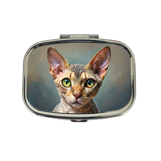 Devon Rex Cat Illustration Travel Pill Box Case