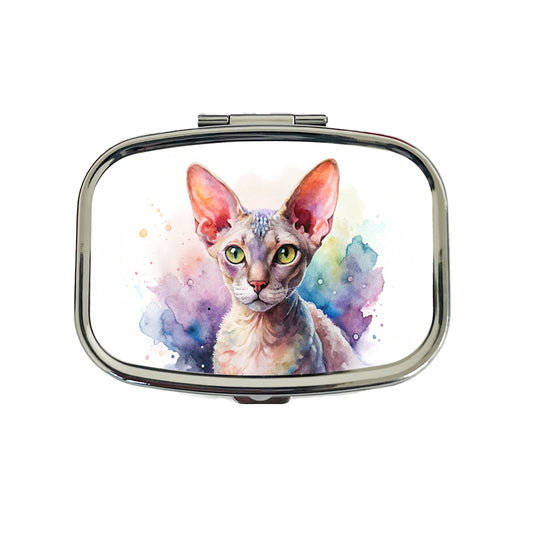 Devon Rex Cat Watercolor Style Travel Pill Box Case