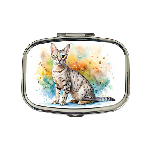 Egyptian Mau Cat Watercolor Style Travel Pill Box Case
