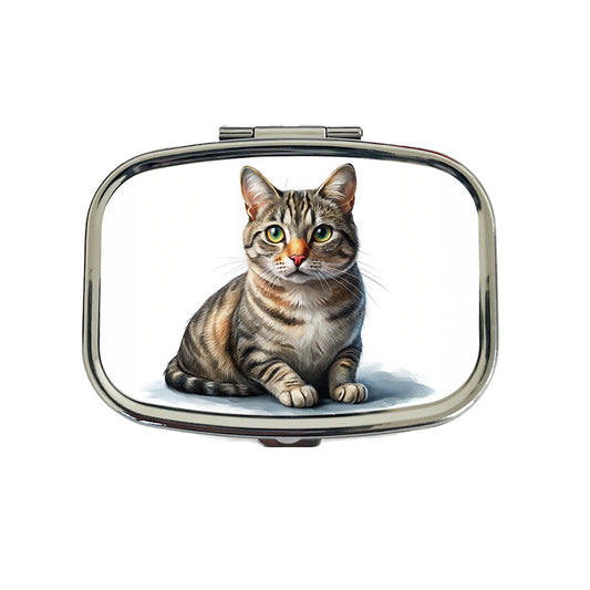 European Shorthair Cat Illustration Travel Pill Box Case