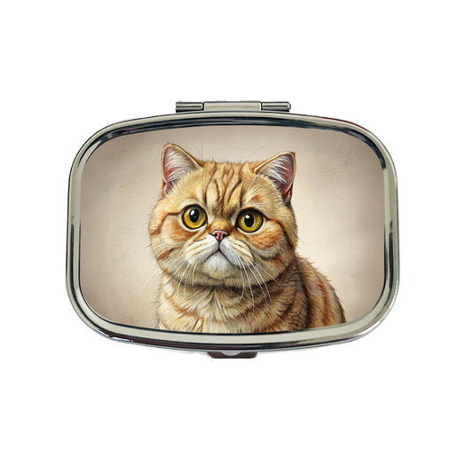 Exotic Shorthair Cat Illustration Travel Pill Box Case