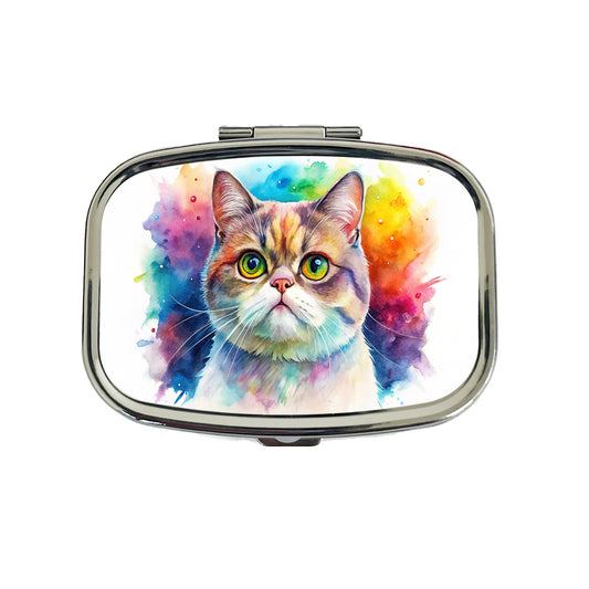 Exotic Shorthair Cat Watercolor Style Travel Pill Box Case