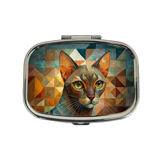 Havana Brown Cat Abstract Art Travel Pill Box Case