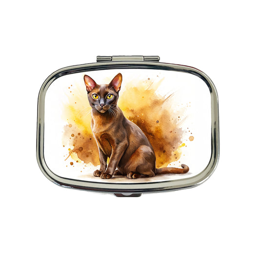 Havana Brown Cat Watercolor Style Travel Pill Box Case