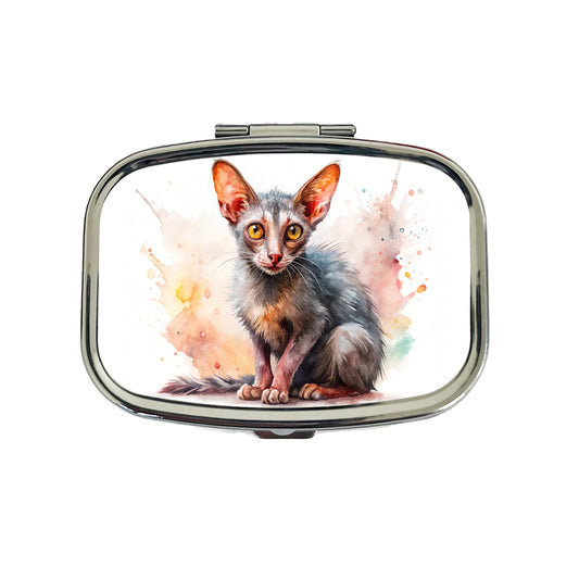 Lykoi Wolf Cat Watercolor Style Travel Pill Box Case
