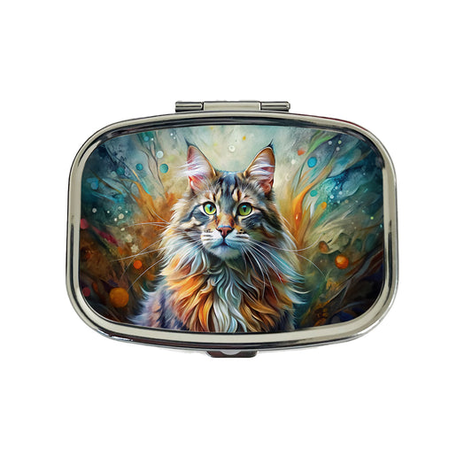 Maine Coon Cat Abstract Art Travel Pill Box Case