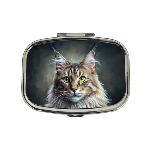 Maine Coon Cat Illustration Travel Pill Box Case