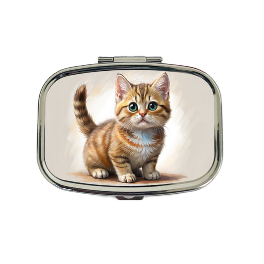 Munchkin Cat Illustration Travel Pill Box Case