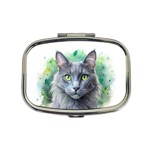 Nebelung Cat With Green Eyes Watercolor Style Travel Pill Box Case