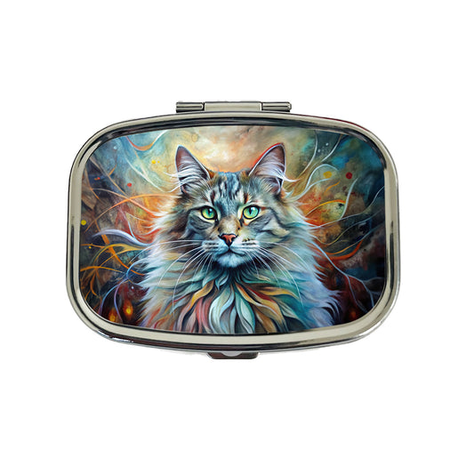 Norwegian Forest Cat Abstract Art Travel Pill Box Case