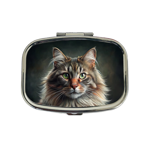 Norwegian Forest Cat Illustration Travel Pill Box Case