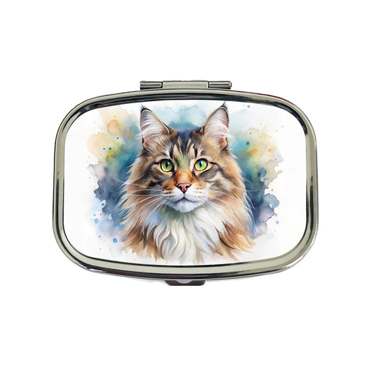 Norwegian Forest Cat Watercolor Style Travel Pill Box Case
