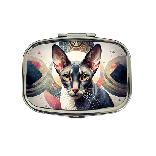Oriental Shorthair Black White Cat Abstract Art Travel Pill Box Case