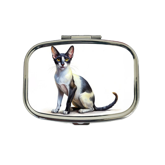Oriental Shorthair Black White Cat Illustration Travel Pill Box Case