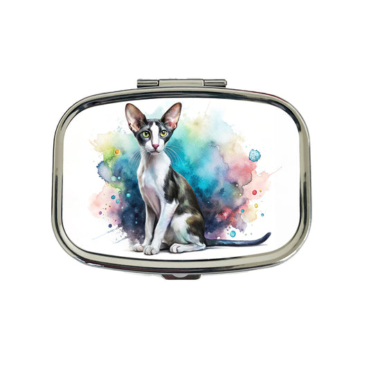 Oriental Shorthair Black White Cat Watercolor Travel Pill Box Case