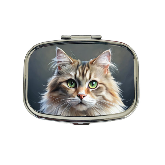 Ragamuffin Cat Illustration Travel Pill Box Case