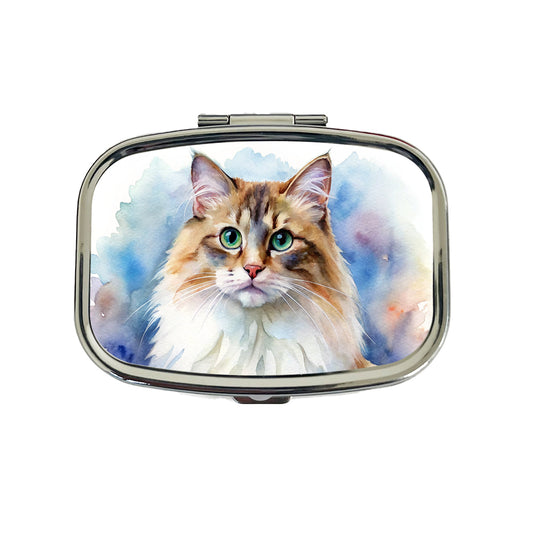 Ragamuffin Cat Watercolor Style Travel Pill Box Case
