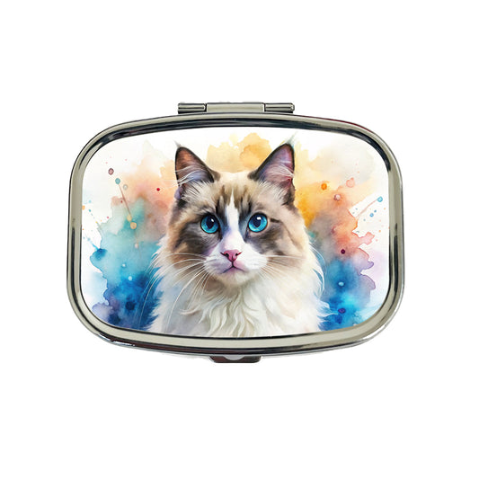 Ragdoll Cat Watercolor Style Travel Pill Box Case