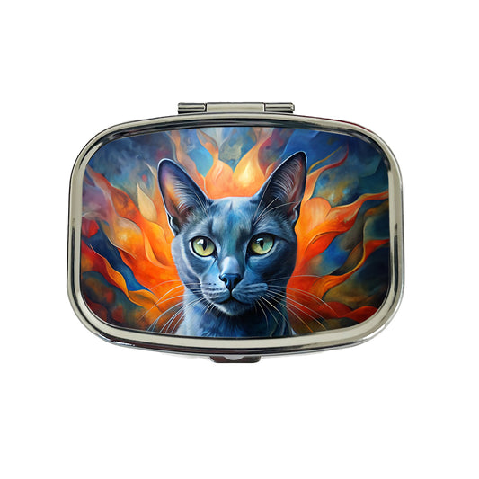 Russian Blue Cat Abstract Art Travel Pill Box Case