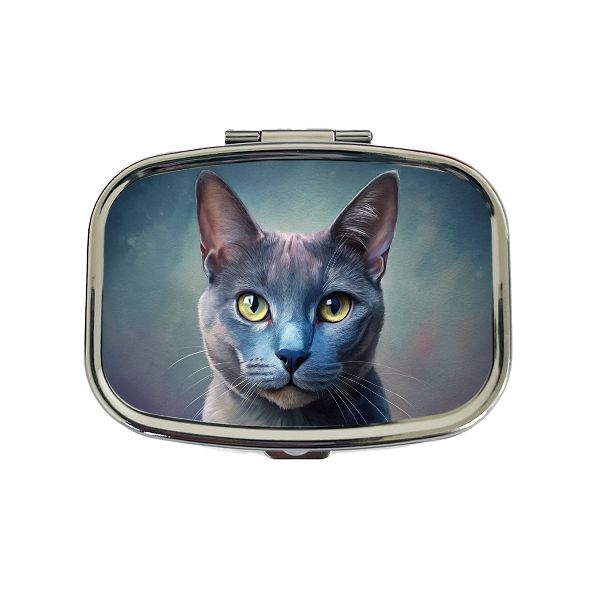 Russian Blue Cat Illustration Travel Pill Box Case