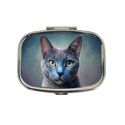 Russian Blue Cat Illustration Travel Pill Box Case