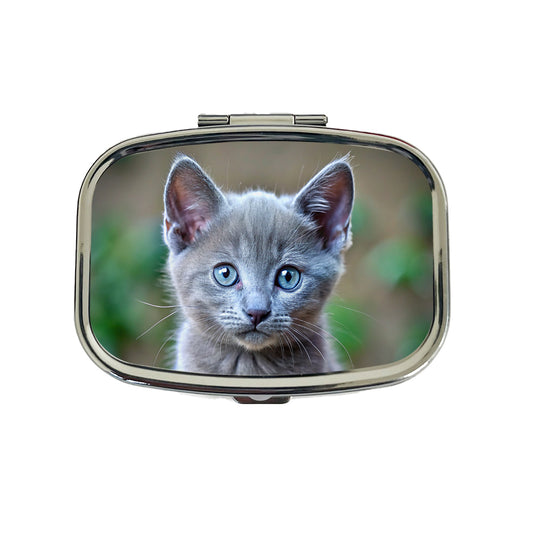 Russian Blue Cat Kitten Photo Travel Pill Box Case