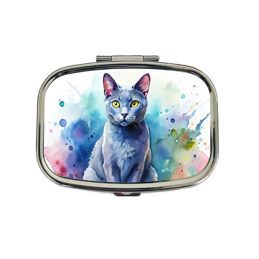 Russian Blue Cat Watercolor Style Travel Pill Box Case