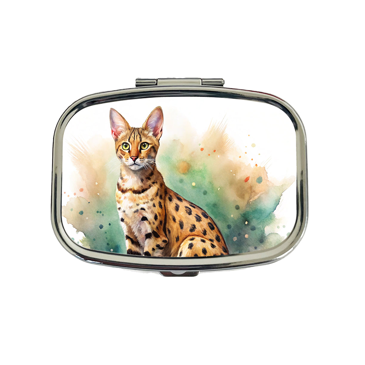 Savannah Cat Watercolor Style Travel Pill Box Case