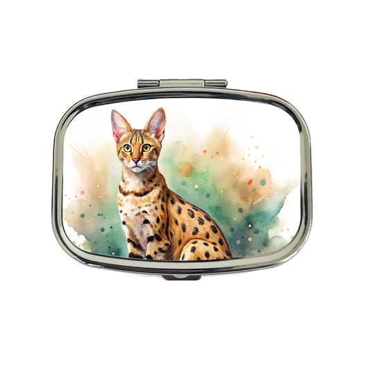 Savannah Cat Watercolor Style Travel Pill Box Case