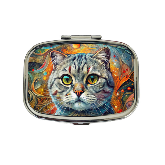 Scottish Fold Cat Abstract Art Travel Pill Box Case