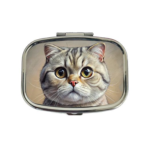 Scottish Fold Cat Illustration Travel Pill Box Case