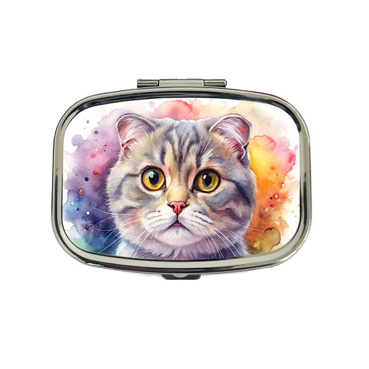 Scottish Fold Cat Watercolor Style Travel Pill Box Case